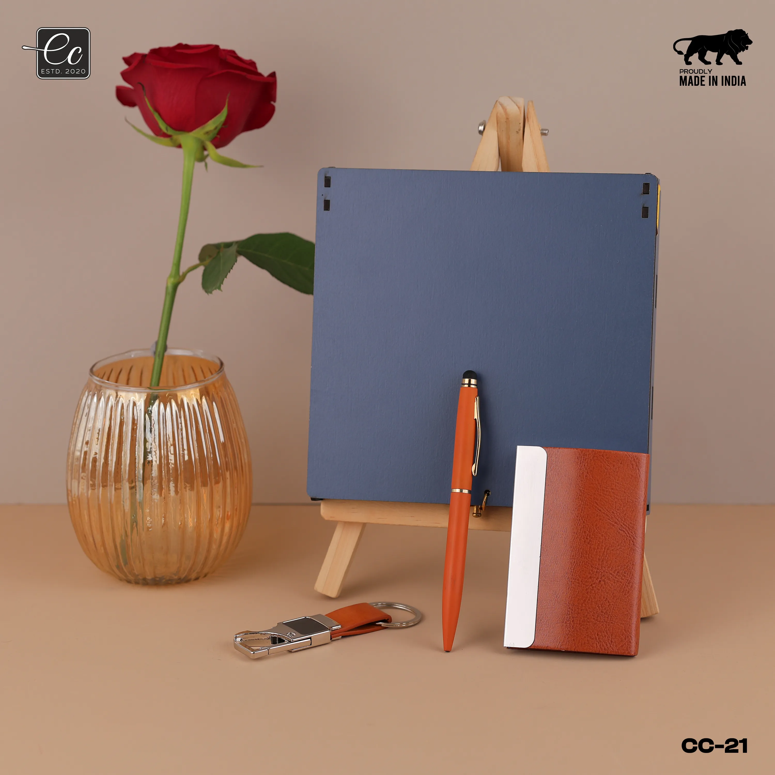 Personalized Card Holder with Pen, Keychain Gift Set with Name Engraved (3 in 1)